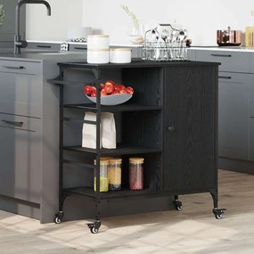 vidaXL Carrinho de Cozinha Carvalho Preto 87,5x38,5x84,5 cm Madeira de Engenharia
