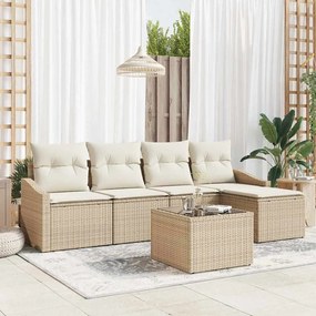 vidaXL Conjunto de Sofá de Jardim de 6 Peças com Almofadas em Rattan Polido Marrom