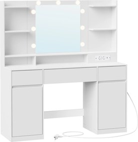 Toucador com espelho e iluminação, estação de carregamento 40 x 107 x 144 cm branco