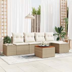 Conjunto de Sofá de Jardim de 6 Peças com Almofadas Bege Vime de Polip