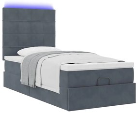 Estrutura cama otomana colchões 90x190cm veludo cinzento escuro