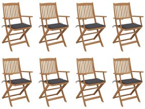 vidaXL Cadeiras de exterior dobráveis c/ almofadões 8pcs acácia maciça