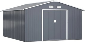 Outsunny Abrigo de Jardim 340x386x200 cm 4 Janelas de Ventilação Porta Corrediça Armazenamento de Ferramentas de Jardinagem Cinza | Aosom Portugal