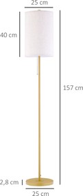 Candeeiro de pé, 40 W máx., base em forma de mastro em aço dourado, abajur em linho creme, 25,5 x 25,5 x 157 cm, dourado e bege