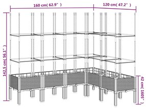 Vaso/floreira de jardim c/ treliça 160x120x142,5 cm PP preto