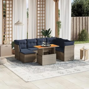 vidaXL 8 pcs conjunto sofás p/ jardim c/ almofadões vime PE cinzento