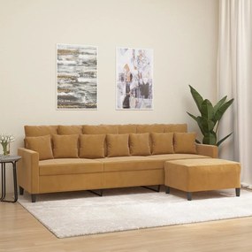 vidaXL Sofá de 3 lugares com apoio de pés 210 cm veludo castanho