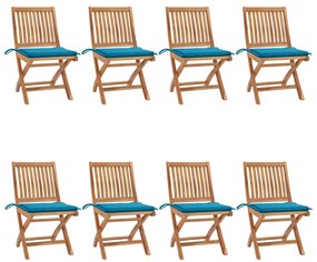 Cadeiras de jardim dobráveis c/ almofadões 8 pcs teca maciça