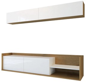 Móvel de TV Lugo – Branco e Teca – 180x37,3x40 cm + Prateleira de Pare