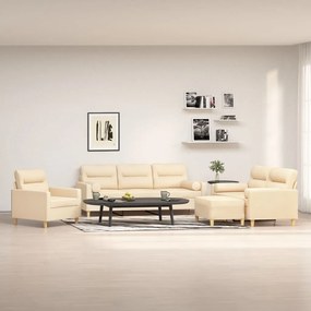 vidaXL 4 pcs conjunto de sofás c/ almofadões tecido cor creme