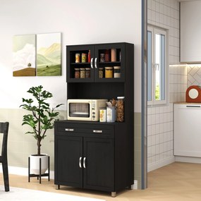 Armário de cozinha  80 x 48 x 170 cm, com 4 portas, gaveta, bancada, prateleiras ajustáveis, preto
