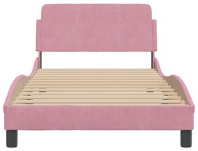 Estrutura cama c/ cabeceira sem colchão 100x200 cm veludo rosa