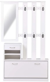 HOMCOM Móvel Cabide de Entrada de 3 Peças Armário de Entrada com Cabide Espelho Sapateira e Gaveta 90x24x116cm Branco