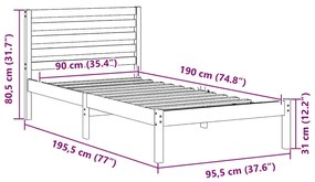 Estrutura da Cama com cabeceira Castanho-mel 90 x 190 cm