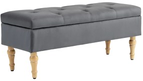 HOMCOM Banco de Armazenamento 2 em 1 Bancoem Veludo com Tampa Articulada Capitonê e Pernas de Madeira Cinza Escuro | Aosom Portugal