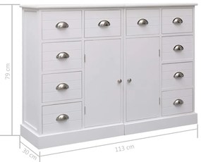 Aparador com 10 gavetas 113x30x79 cm madeira branco