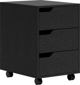 Bloco de Gavetas para Escritório Móvel de Escritório Bloco de Gavetas com 3 Gavetas e 4 Rodas 40x50x57,5 cm Preto