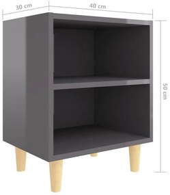 Mesa cabeceira c/ pernas madeira 40x30x50 cm cinzento brilhante