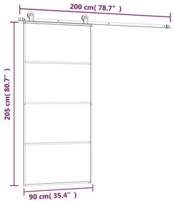 Porta deslizante c/ conj. ferragens 90x205cm vidro ESG/alumínio
