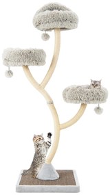 Torre para gatos de 42" de altura com estrutura de suporte de metal curva para gatos grandes e pequenos - cinza