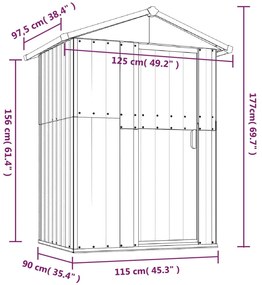 Abrigo de jardim 126x97,5x177 cm aço galvanizado antracite