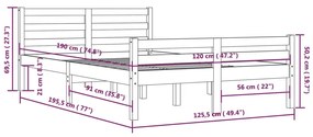 Estrutura cama pequena casal 120x190 cm pinho maciço branco