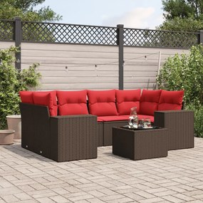 vidaXL 7 pcs conjunto de sofás jardim c/ almofadões vime PE castanho