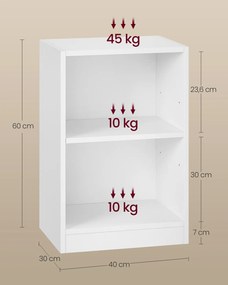Mesa de cabeceira 30 x 40 x 60 cm Coleção Custos com compartimentos abertos para uso versátil, branca