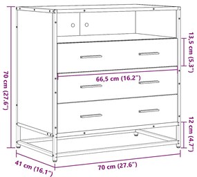 Cómoda com 1 Prateleira Aberta e 3 Gavetas - 70x41x70 cm - Derivados M