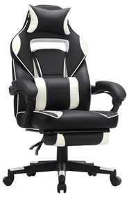 Cadeira gamer SONGMICS Racing, cadeira de escritório ajustável com apoio para os pés, design ergonômico, mecanismo de inclinação, apoio de cabeça, suporte lombar, capacidade de peso de 150 kg, preta e branca OBG73BW