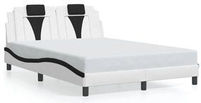 Estrutura cama c/ luzes LED 120x200cm couro artif. branco/preto