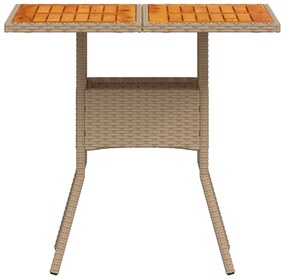 Mesa de jardim 80x80x75 cm vime PE e madeira de acácia bege