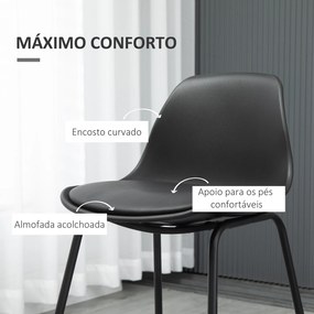 HOMCOM Conjunto de 2 Bancos Altos de Cozinha Estofados em PU Bancos de Bar com Base Antiderrapante e Apoio para os Pés Estilo Moderno Carga Máxima 120kg 43x43x97,5cm Preto