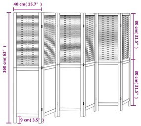 Biombo com 6 painéis madeira de paulownia maciça branco
