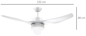 HOMCOM Ventoinha de Teto 20,5W Diâmetro 132cm com Controle Remoto Luz LED Ajustável em 3 Níveis 3 Lâminas Reversíveis 6 Velocidades e Temporizador para Dormitório Sala de Estar Branco