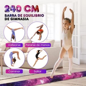 Barra de equilibrio para crianças de 240 cm, dobrável com alça de transporte e base antiderrapante, multicolorida.