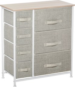 HOMCOM Cômoda, aparador, 7 gavetas de tecido dobráveis, estrutura metálica, 63,5 x 30 x 71 cm, Cinza claro | Aosom Portugal