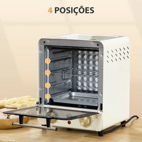 Mini Forno Elétrico de Convecção 15 Litros 1000W Forno com Temperatura até 230°C Temporizador 60 Minutos Bandeja e Grade 25,5x27,5x32cm Creme