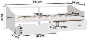 Sofá-cama 3 lugares c/ gavetas 90x200 cm pinho maciço branco