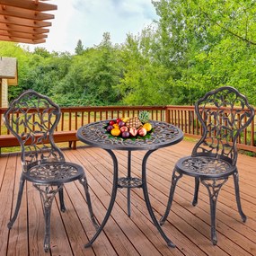 Conjunto de mesa de jardim e 2 cadeiras de jardim Conjunto de 3 peças para exterior em metal cor de bronze