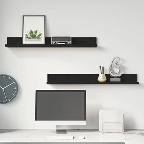 vidaXL Prateleiras de parede 2 pcs 80x11x9 cm pinho maciço preto