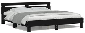 vidaXL Estrutura de cama com cabeceira e luzes LED 200x200 cm preto