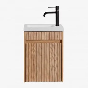 Conjunto De Móvel De Casa De Banho Em Madeira Com Lavatório Integrado Narek Castanho Fresno & Sem Espelho & Preto ↑20 Cm - Sklum