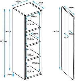 Vitrine Alta Rebordelo – 40x167 cm – Branco e Preto com LED Azul e Pés