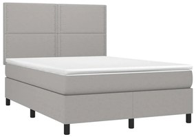 Cama box spring c/ colchão e LED 140x200 cm tecido cinza-claro