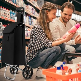 Carrinho de compras dobrável com rodas 34 x 28 x 90 cm, bolsa impermeável removível, leve, para piqueniques e acampamentos, praia preto