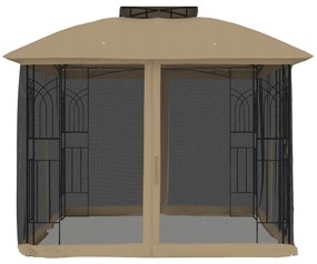 Gazebo c/ teto duplo/paredes de malha aço cinzento-acastanhado