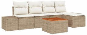 Conjunto de Sofá de Jardim 6 Peças com Almofadas Bege em Rattan Poliés