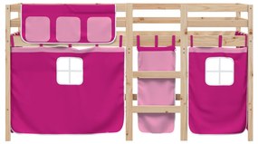Cama alta p/ criança c/ cortinas 90x190 cm pinho maciço rosa