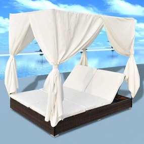 Cama de Jardim com Cortinas em Vime - Creme e Castanho